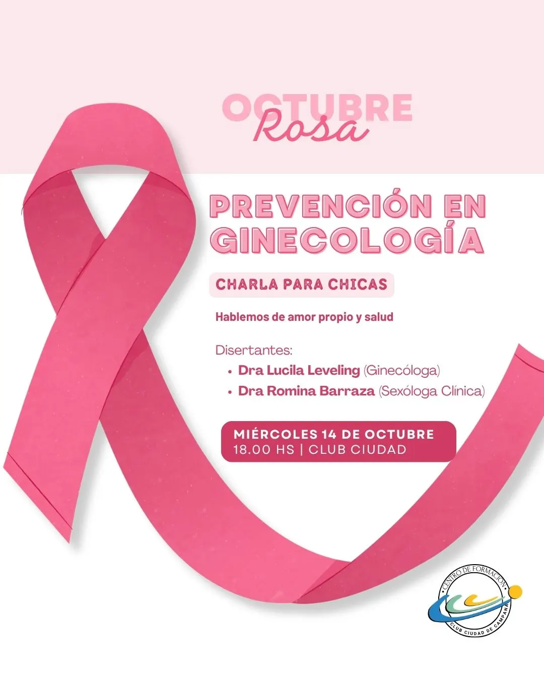Octubre Rosa en Campana: Lucila Leveling y Romina Barraza hablarán sobre salud ginecológica