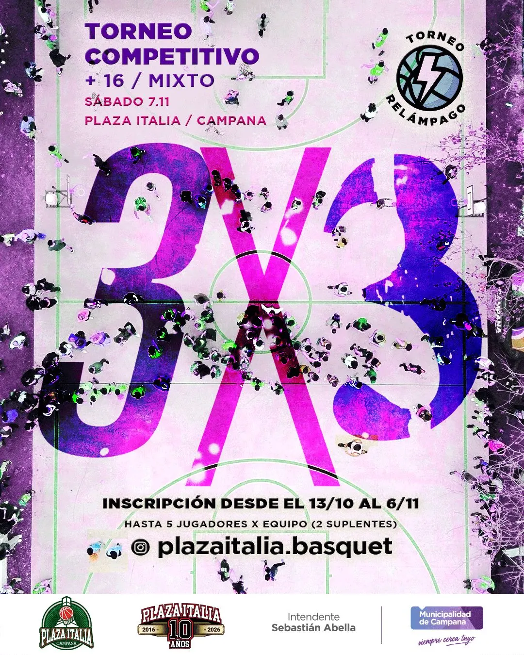Básquet en Plaza Italia: ya está abierta la inscripción para el torneo 3x3 mixto