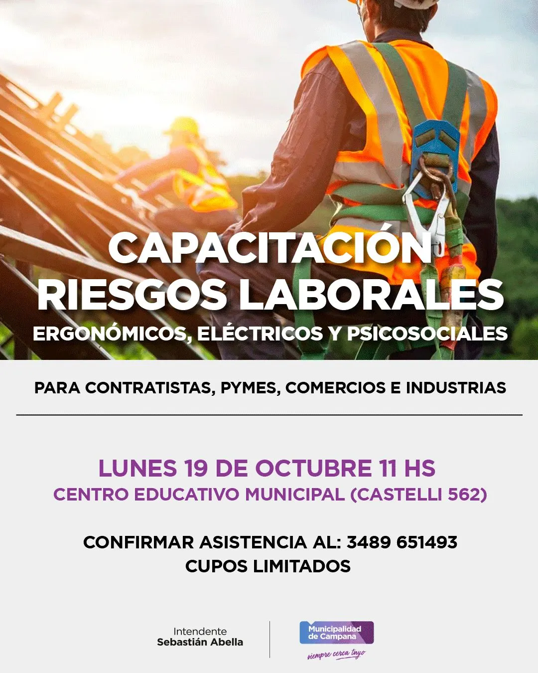 Cómo inscribirse a la capacitación sobre seguridad laboral que se realizará en Campana