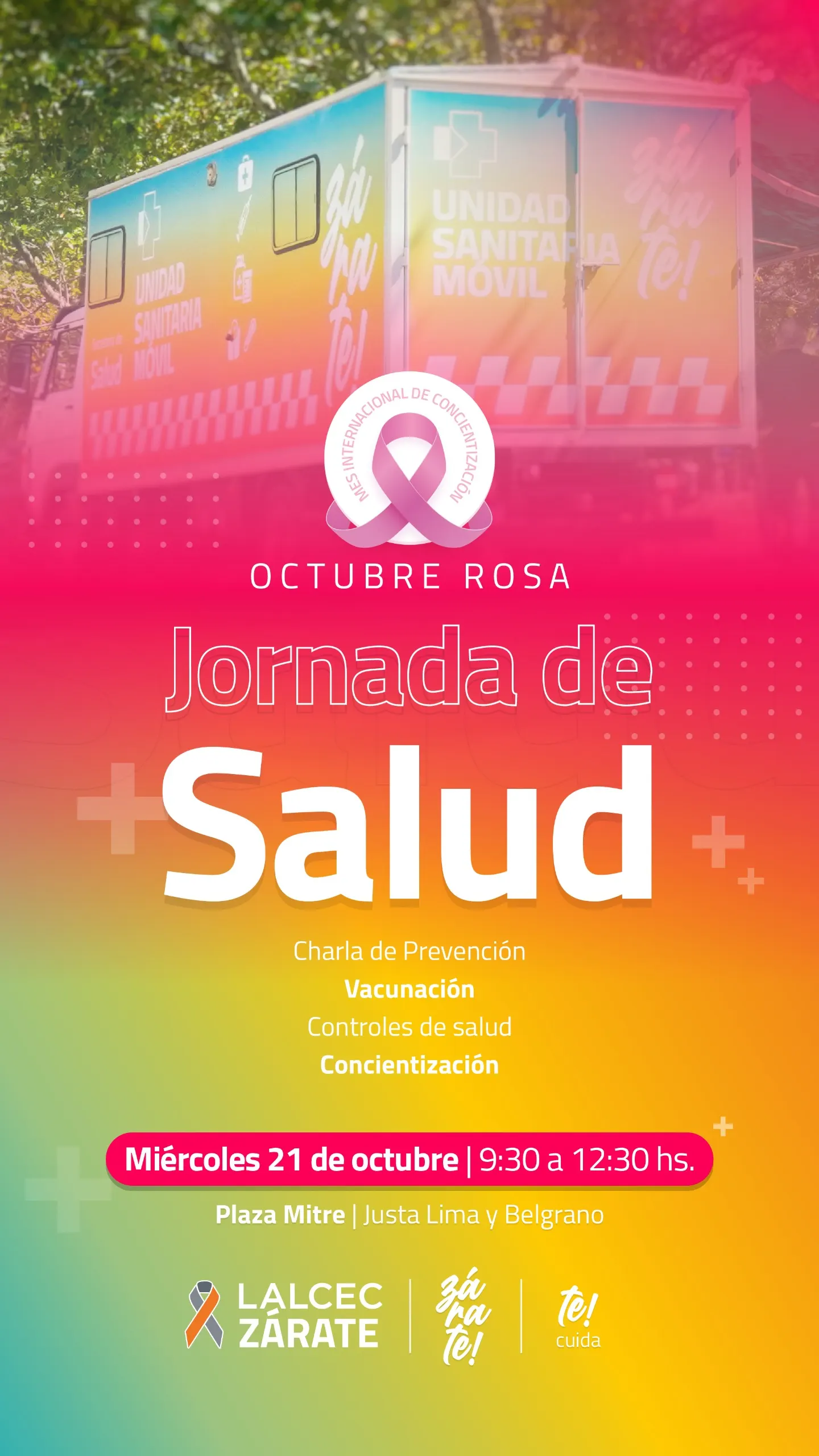 Octubre Rosa en Zárate: el Municipio y LALCEC realizarán una jornada de salud en Plaza Mitre