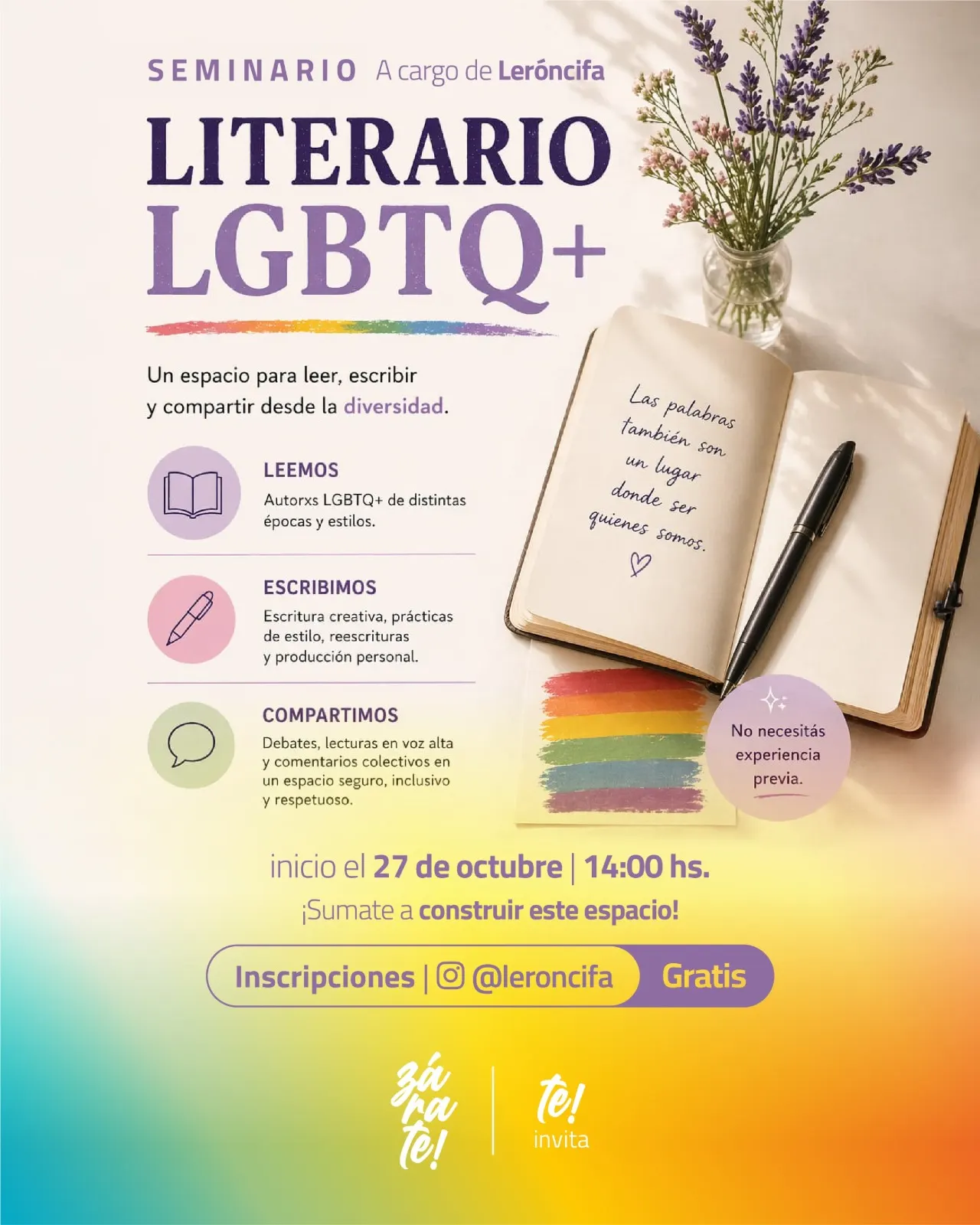 Un lugar para las historias y las voces LGBTQ+: cómo será el seminario literario de Zárate